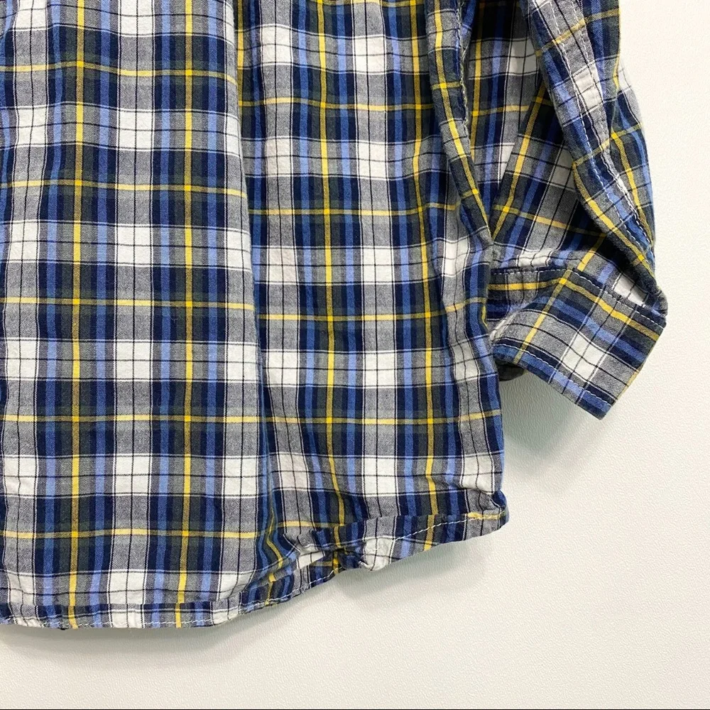 the children's place | plaid navy yellow button down shirt 4t